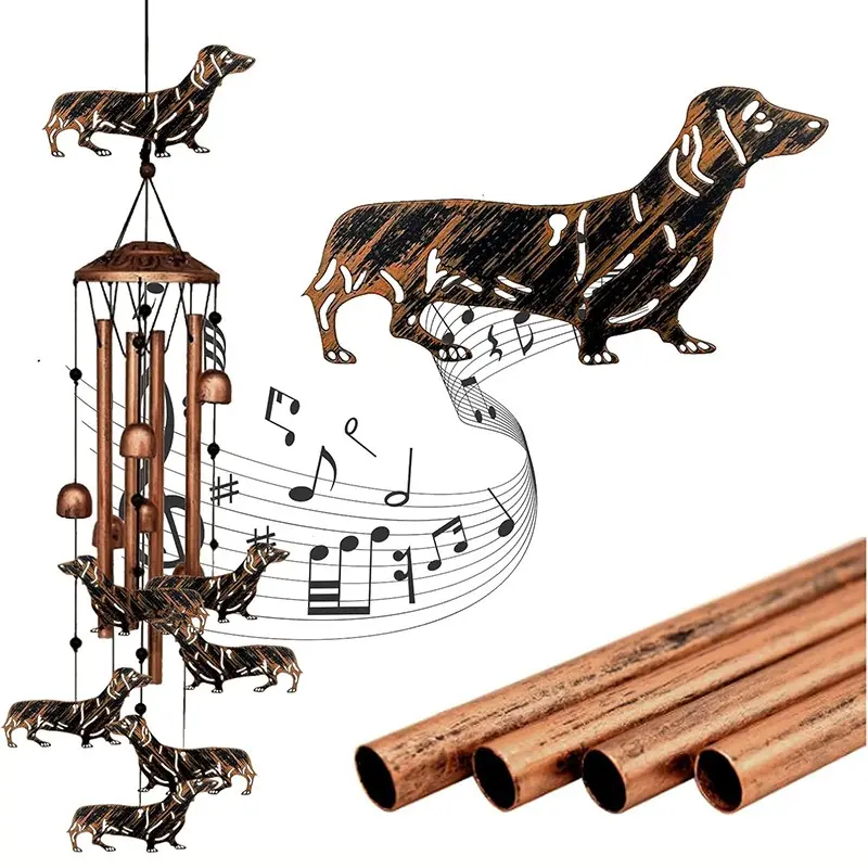 Dachshund Dog Decorative Wind Chime, Metal Windchimes for Outdoor Garden, Memorial/Housewarming/Birthday/Festival Gift for Women and Men, Front Yard Decor