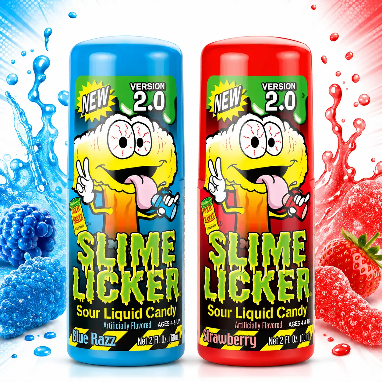 Slime Licker Combo Snacks - Blue Razz, Strawberry Flavored Roller Candy, Sour Sweet Treat