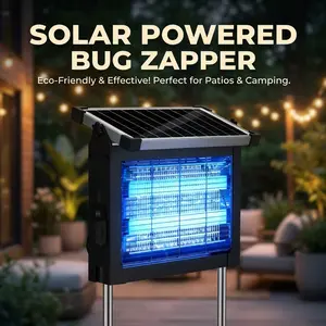 Solar Bug Zapper Outdoor Portable Camping Mosquito Zapper with Solar Panel Sensor 4500V Electric Trap for Home Patio Backyard Rechargeable USB Charge Dusk-to-Dawn Smart Light Sensor Multifunction Automatic