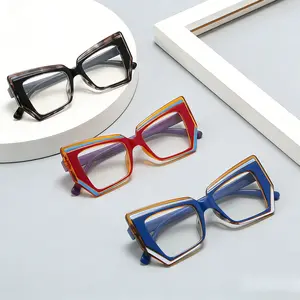 3 Pairs Retro Color Block Cat Eye Blue Light Blocking Glasses, Fashion Trend Colorblock Casual Party Eyewear, Versatile Ins Style Glasses