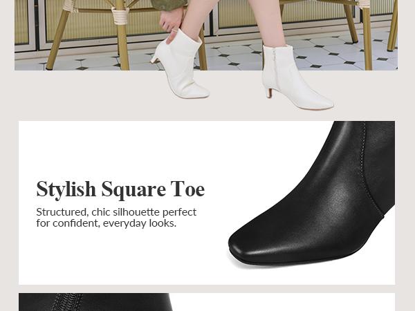 Mysoft Women's Square Toe Kitten Heel Ankle Boots, Winter Womensfashion Shoe, Comfortable Side Zipper Boots for Women, Elegant Walking Shoes, Ideal Valentine's Day Gift