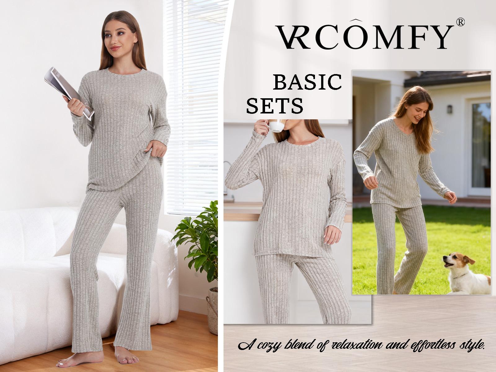 VRcomfy Womens 2 Piece Lounge Set – Cozy Fall Winter Loungewear with Pockets, Soft Matching Sweat Suit Pajamas