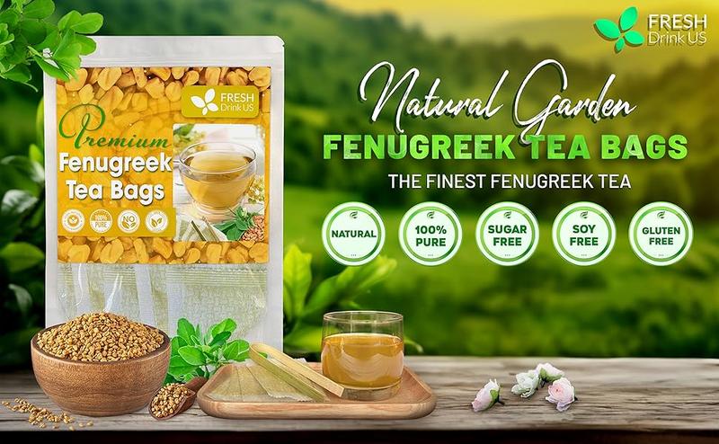 FreshDrinkUS, Premium 55 Fenugreek Tea Bags, 100% Natural & Pure from Fenugreek. Fenugreek Herbal Tea. Made with Natural Material Tea Bags. No Sugar, No Caffeine, No Gluten, Vegan.