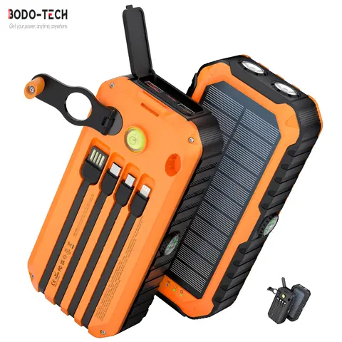 Bodo-Tech 40000mAh Portable Power Bank (>20000mAh, 30001-40000mAh) - Built-in Cables, Carabiner Clip, Hand Crank, Bright Flashlight, Dual USB-A/Type-C Fast Charging, Compass, Cable-Free, Blackout Ready, Camping Essential for iPhone/Android, Car Accessory