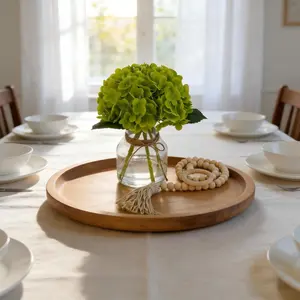 Real Touch Hydrangea Artificial Flowers in Vase with Wood Bead String, Lifelike Faux Hydrangea Flowers for Home Decoration,Green
