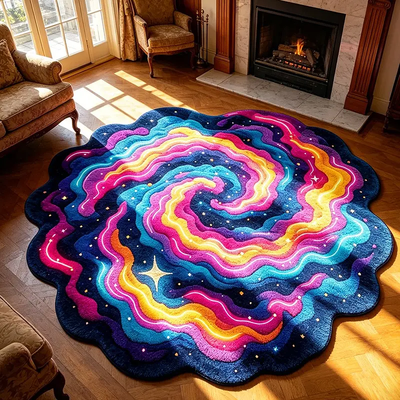 Creative Colorful Starry Sky Pattern Irregular Decorative Carpet, Modern Foldable Plush Soft Irregular Design Rug for Living Room Bedroom, Indoor Rug, Easy Care Large Area Mat, Super Soft Rug
