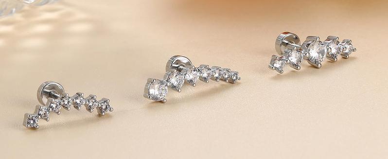 MILACOLATO 3PCS 16G 925 Sterling Silver Post Cartilage Earrings for Women 18K White Gold Hypoallergenic Flat Back Earrings Opal CZ Stud Earrings Cartilage Conch Helix Piercing Jewelry