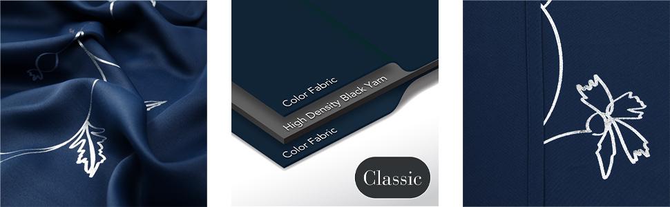 Deconovo Blackout Curtains,  Silver Wave with Flower Leaf Foil Print Curtain, Light Reduction Solid Grommet Drapes for Bedroom, 2 Panels curtain