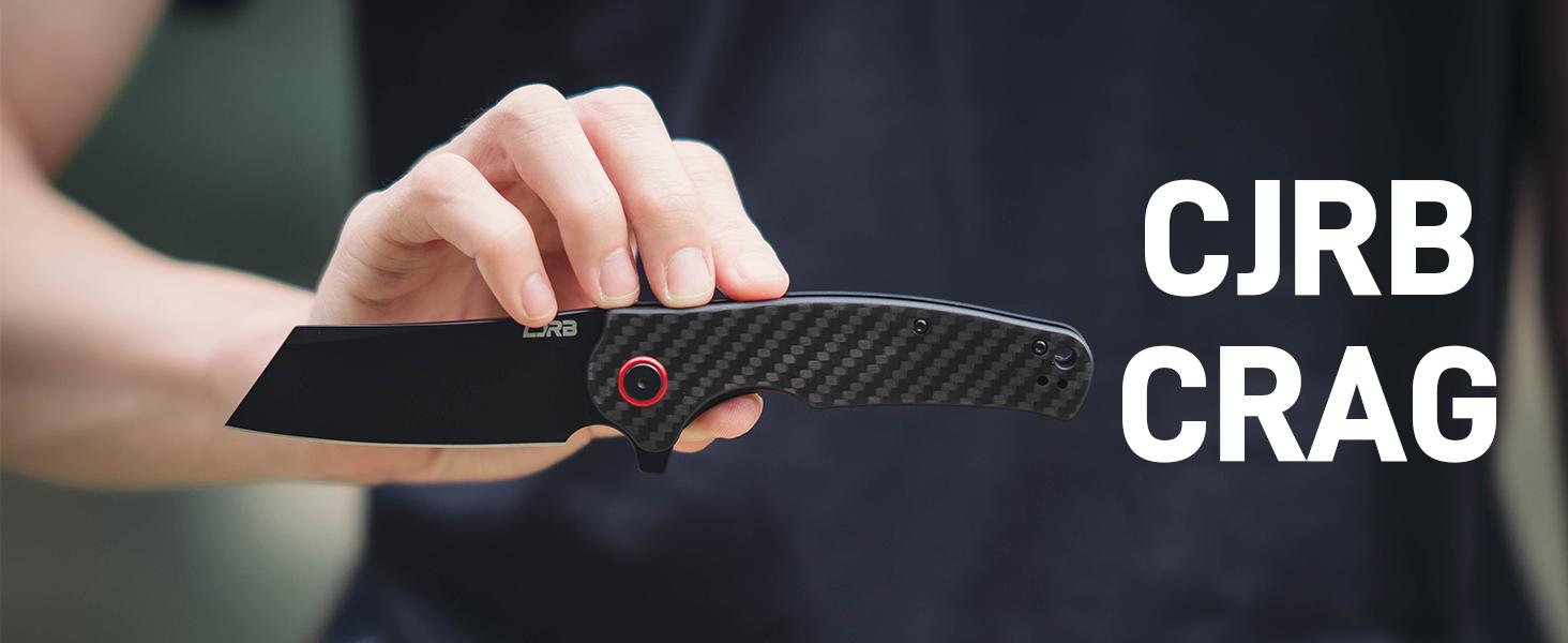CJRB CRAG Tool Knife J1904 with AR-RPM9 Steel and Black PVD Blade Carbon Fiber Handle, Camping Folding Knives for Outdoor, Everyday Carry and portable multipurpose knives, tactical knives