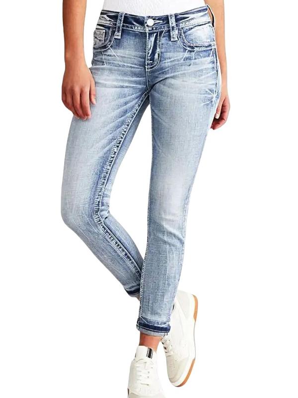 Butt Lifting Skinny Jeans with Retro Embroidered Pockets Light Wash Stretch Denim That Shapes Your Curves and Elevates Your Everyday Style