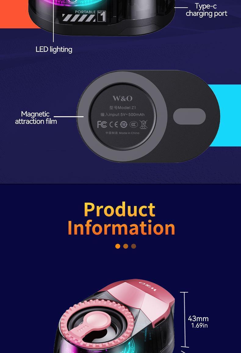 Portable Magnetic Bluetooth Speaker & Wireless Earbuds Combo with RGB Lights, 3-in-1 Travel Gadget, Magnetic Mount Phone Holder for Music Lovers