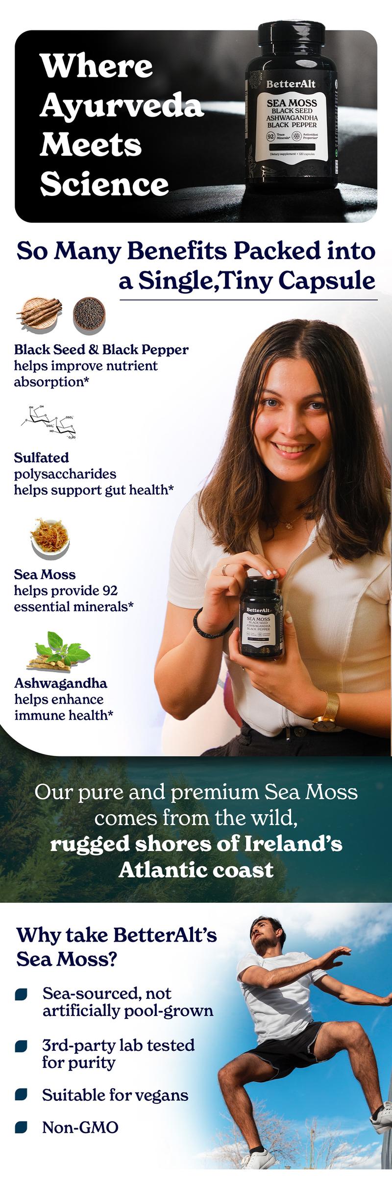 BetterAlt 92-in-1 Minerals | Sea Moss Ashwagandha Capsules | For Immune Health, Gut Support & Brain Focus | Lab-tested for Purity | 2-Month Pack