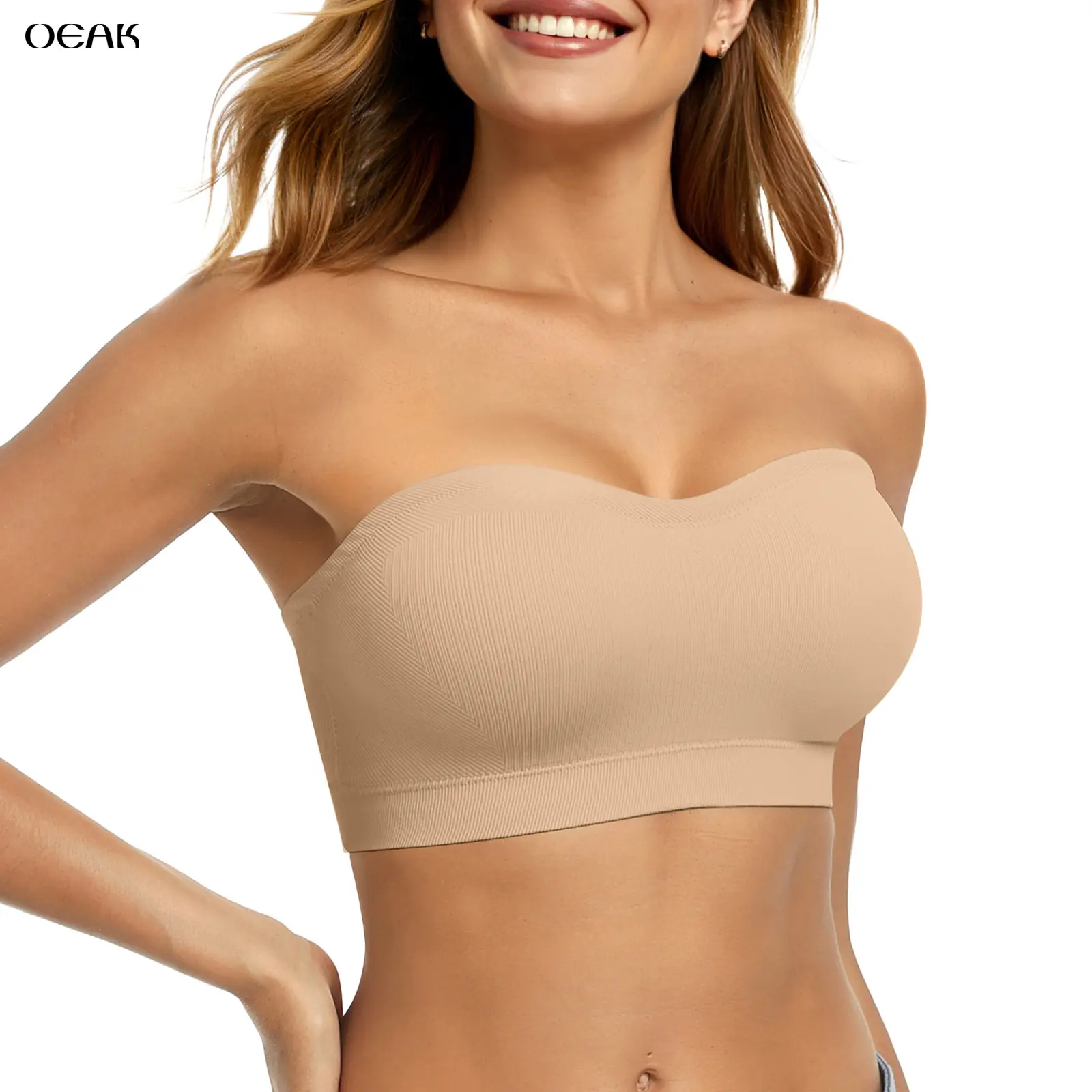 OEAK Women Non-Slip Bandeau Bras With Comfortable Strapless Bra Seamless Wireless Tube Top Soft Wireless Bra