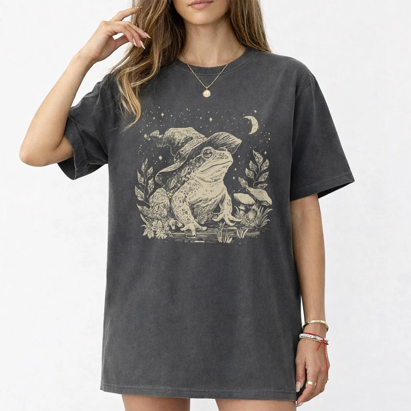 Comfort Colors Witch Frog Shirt, Cottagecore Frog Graphic Tee, Mushroom Frog Shirt, Gift for Frog Lovers