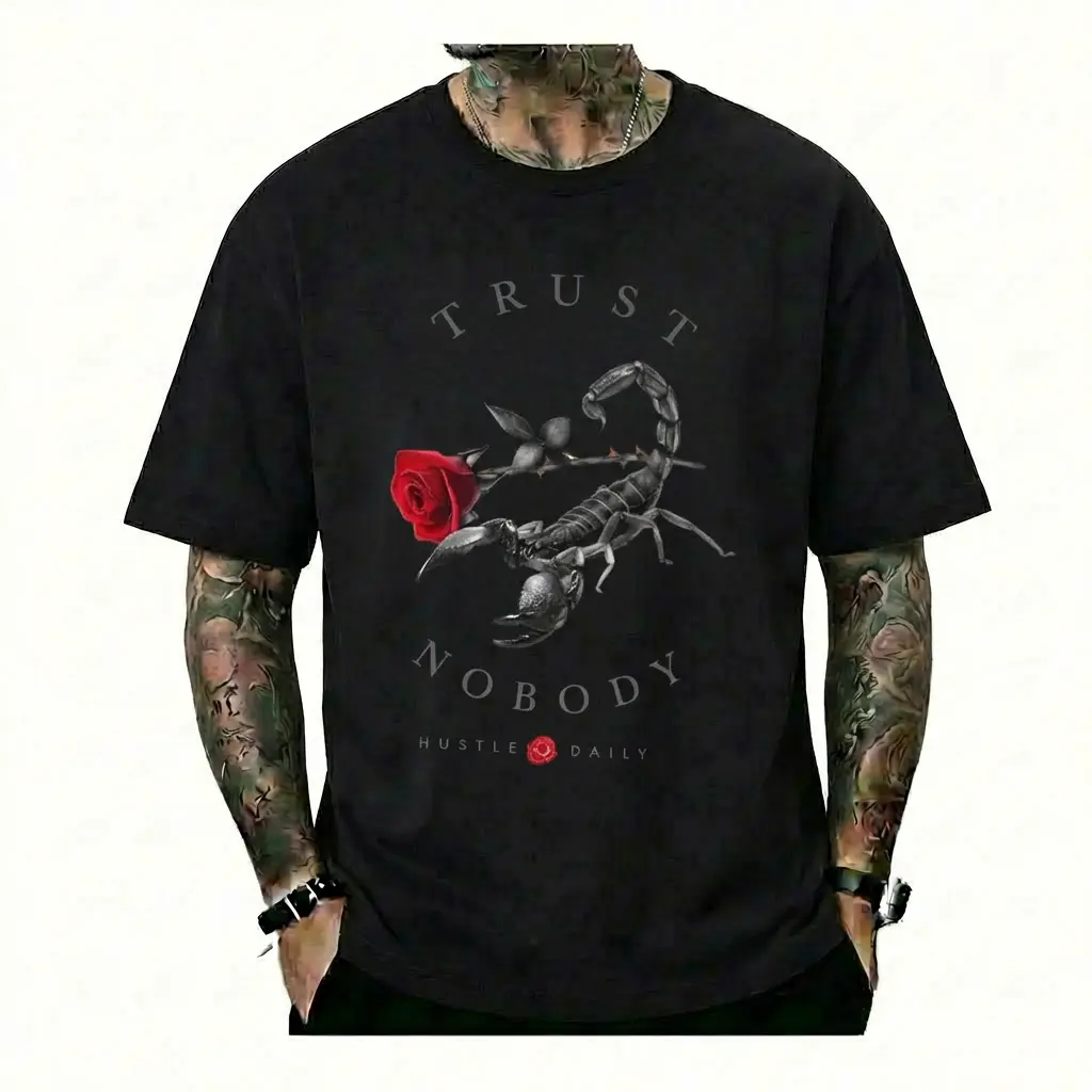 Trust Nobody Scorpion Rose Graphic T-Shirt Women's Edgy Streetwear Top Cotton Short Sleeve Crewneck Tee Hustle Daily Quote Aesthetic Y2K Style Casual Summer Apparel White