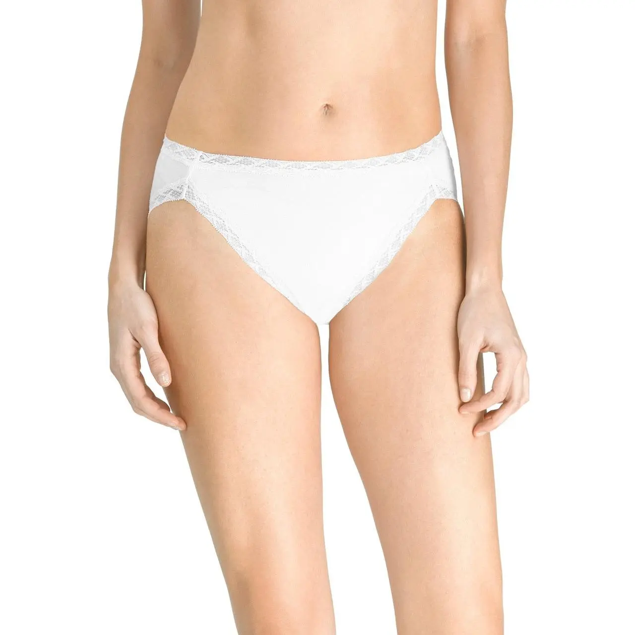Women's Natori Bliss High Cut French Cut Pima Cotton Low-Rise Lingerie Panty - Soft Stretch Cotton Blend Fabric, Elegant Lace Trim, Solid Design, Casual Style, Full Coverage, Hand Wash Only, Flat Dry, Ideal for Busy Workdays