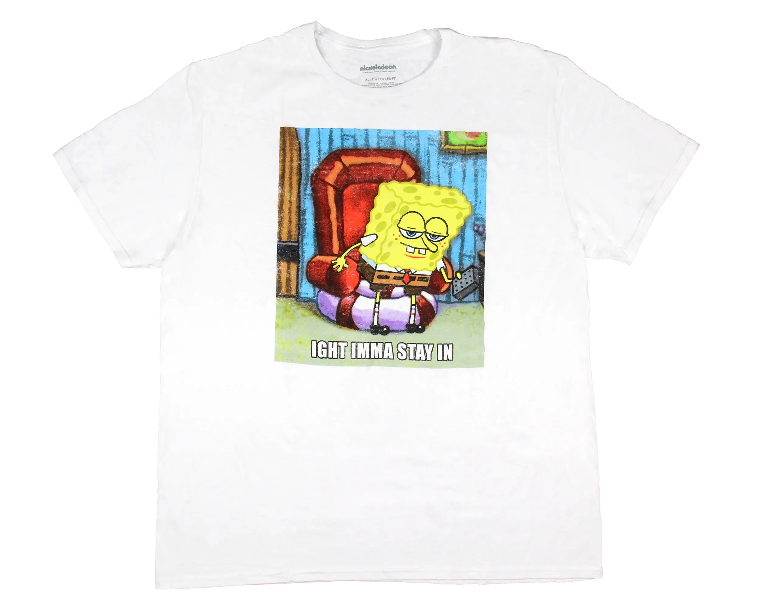 Nickelodeon Men's SpongeBob SquarePants Funny Meme STAY IN Distressed Graphic Tee Adult Short Sleeve T-Shirt