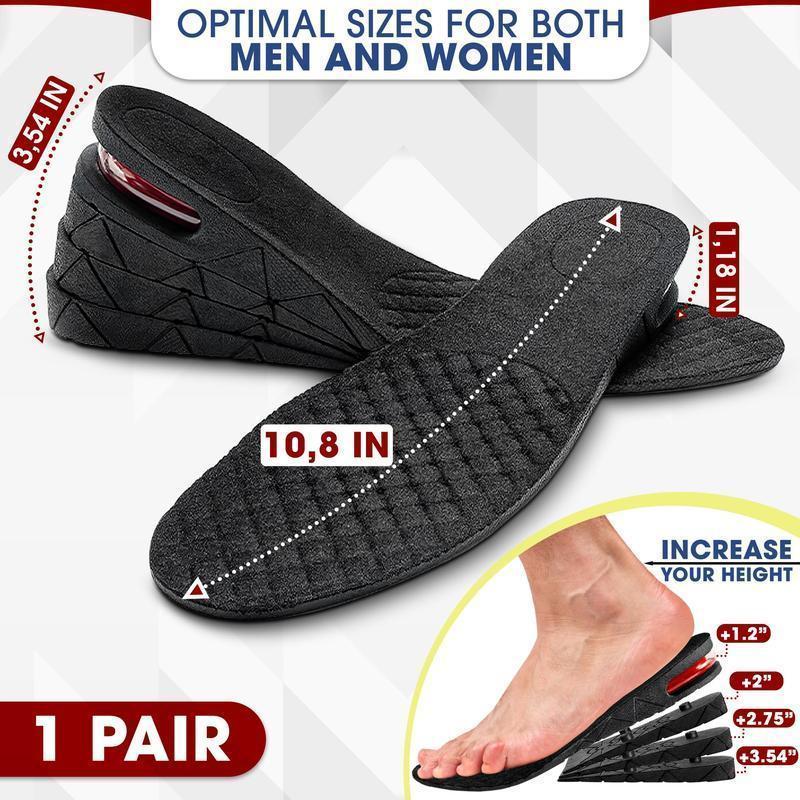 Invisible Height Increase Insoles, Feeling short or lacking confidence?, Adjustable heel lift 1.2–3.5 inches discreetly adds height, breathable & shock absorbent for all-day comfort and support