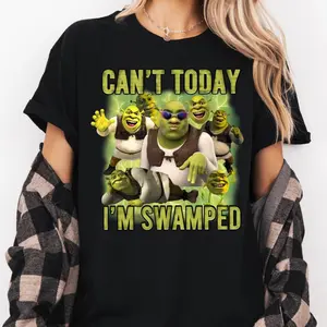 Shrek Can't Today I'm Swamped Graphic Tee, Funny Shrek Face Meme Youth Shirt, Fiona and Shrek Unisex T-Shirt for Adults & Kids