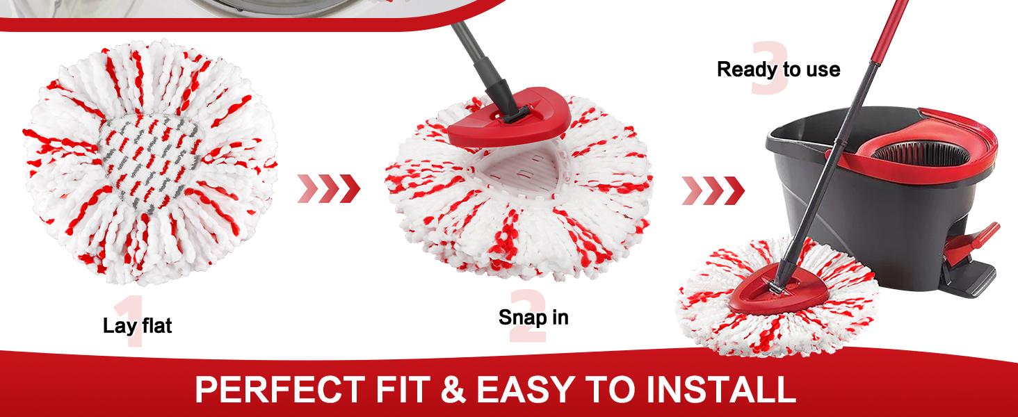 For O-Cedar EasyWring 1-Tank System 3 Pack Spin Mop Heads Refills with Scrubbing Pad Built-in Scrub Mop Deep Cleaning o cedar 40% More Efficient