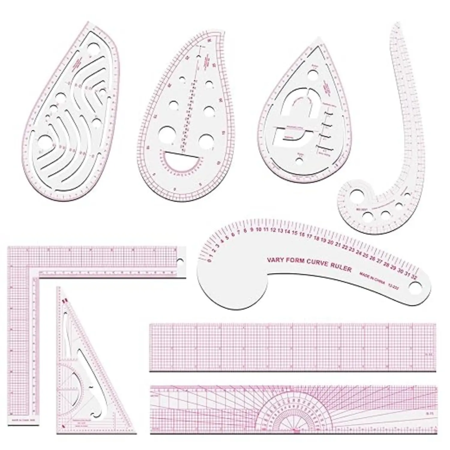 Sewing Rulers Set 9 Styles Plastic Sew French Curve Ruler, Metric Sewing Measuring Tools for Designers and Tailors, Perfect for Drawing, Craft, Sewing Project and DIY by - Tools & Hardware. Sewing Kit Drafting