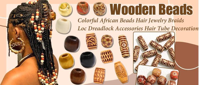 60Pcs Wooden Hair Braid Beads Multi Shape Gold Hair Jewelry for Braids Loc Dreadlock Accessories Hair Tube Decoration Hair Cuffs DIY Braid Clips for n and Men
