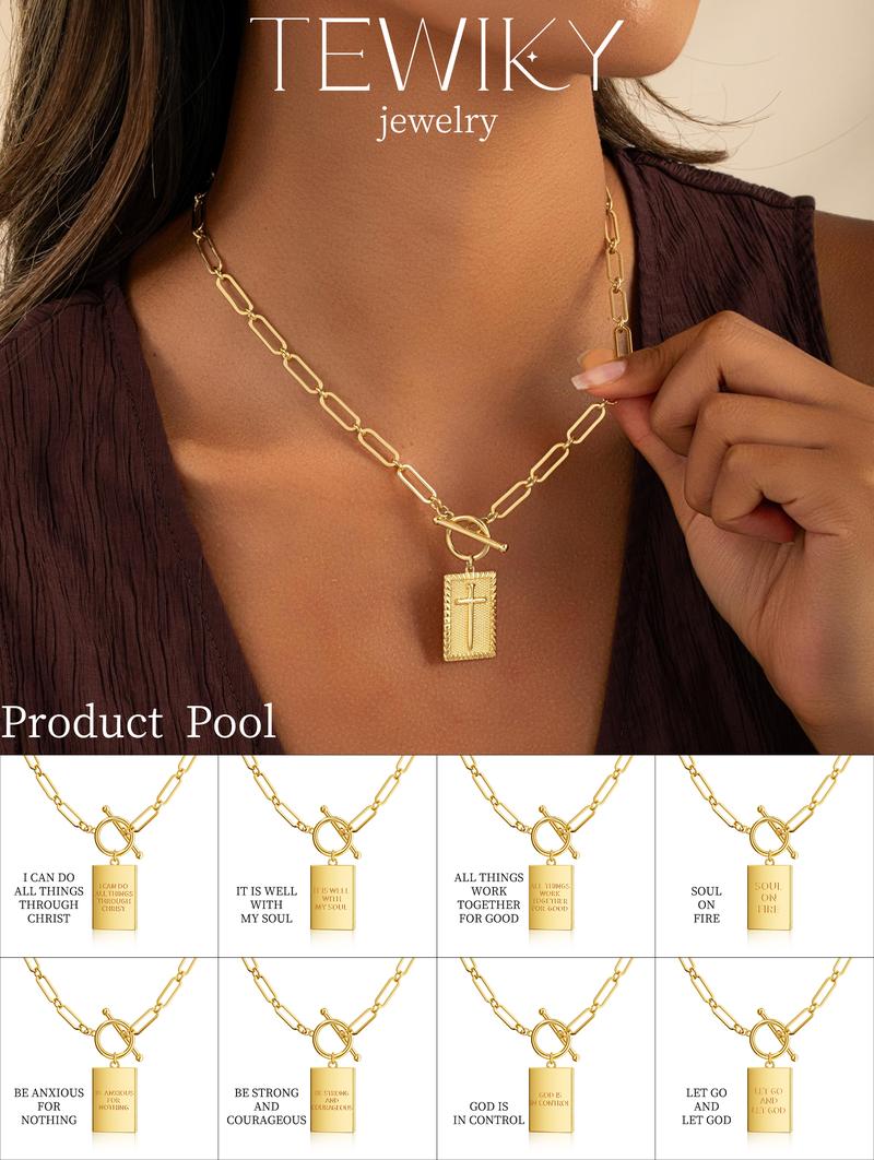 Tewiky Charm Outdoorfun Cross Choker Necklace for Women & Men Thick Chunky Paperclip Chain Cuban Link Chain Jesus' Blessing Message Hip Hop Jewelry Trendy Fashion Gifts