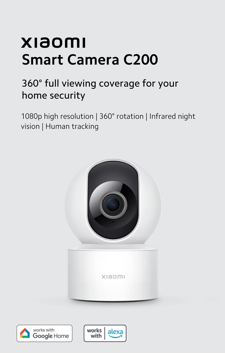 Xiaomi Smart Camera C200, 360° Vision, AI Human Detection, Clear and Crisp Video, Enhanced Night Vision, Full Encryption for Privacy Protection, Smart Voice Control, Fast Forward Playback Speed, White Safety Card Device Micro Sd Plug