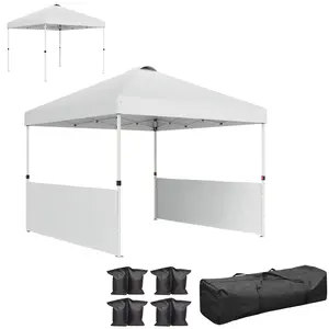 Outsunny 10' x 10' Pop Up Canopy Tent with 2 Half Sidewalls, UV50+ Instant Sun Shelter, Tents for Parties, Height Adjustable, with Wheeled Carry Bag and 4 Sand Bags for Outdoor, Garden, White