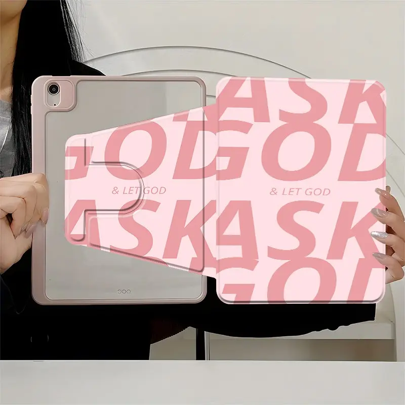 Pastel Pink Christian Text iPad Case, 360° Rotating Shock-Absorbing Shockproof Protective Case, Minimalist Design, Drop-Proof All-Round Protection, Sleek Low-Profile Form, Fits iPad (A16) 10th/11th Gen, Ideal for Everyday Carry & A Gift for Girls
