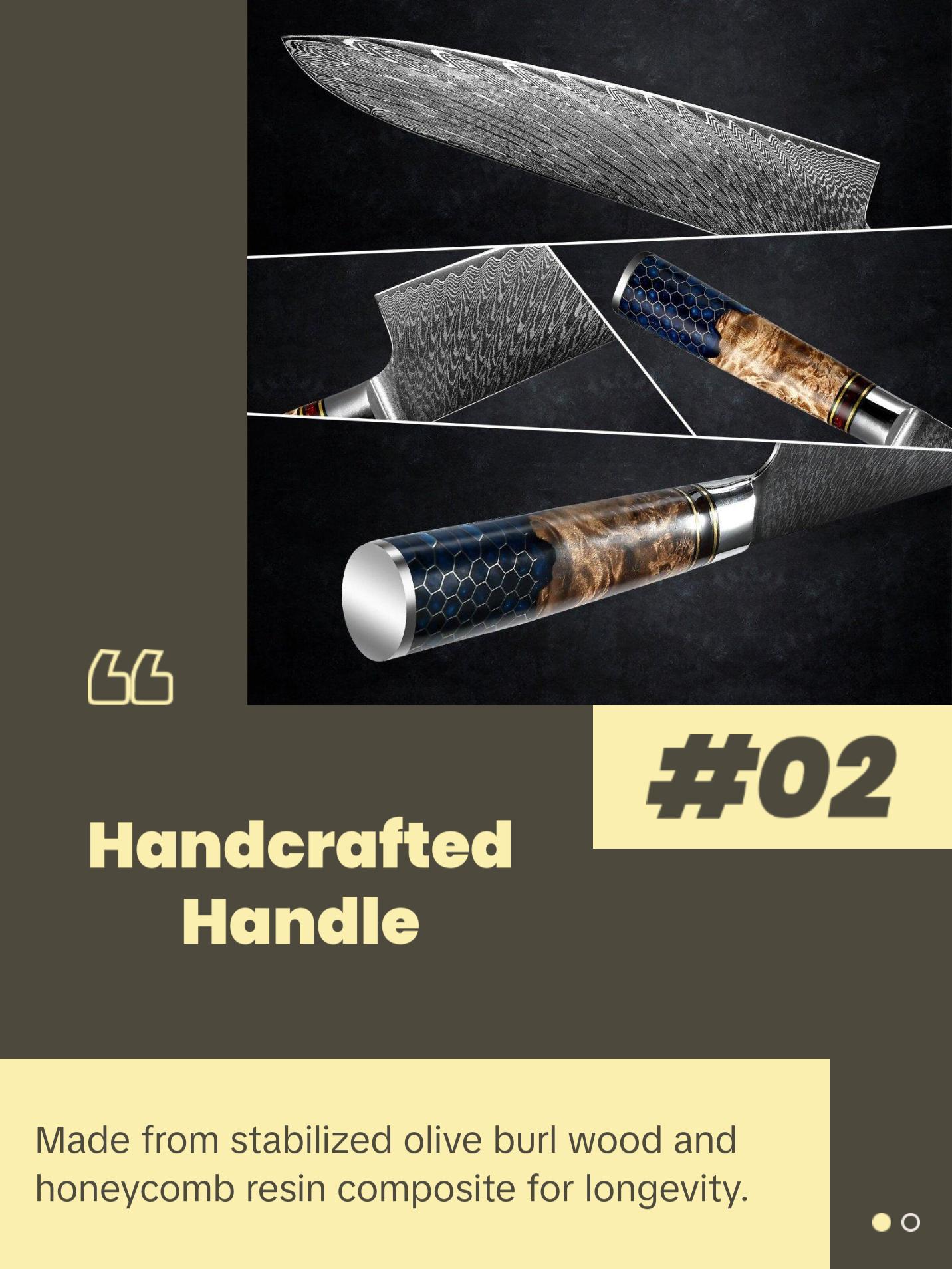 YAMATO VG10 9" Chef's Knife with Olive Burl Wood & Honeycomb Resin Composite Handle