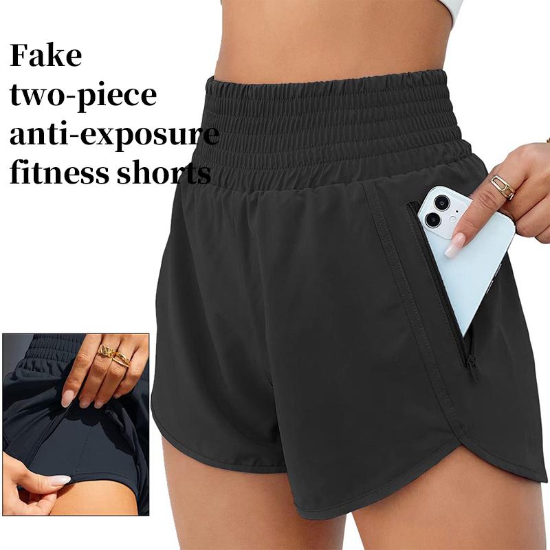 Women's Athletic Shorts, High Waisted Running Shorts, Pocket Sporty Short, Gym Elastic Workout Shorts