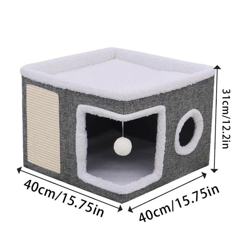 Extra Large Cat Condo Foldable Two Story Sisal Scratching House with Removable Washable Mat Soft Nest for Kittens Adult Cats Multi Functional Pet Furniture