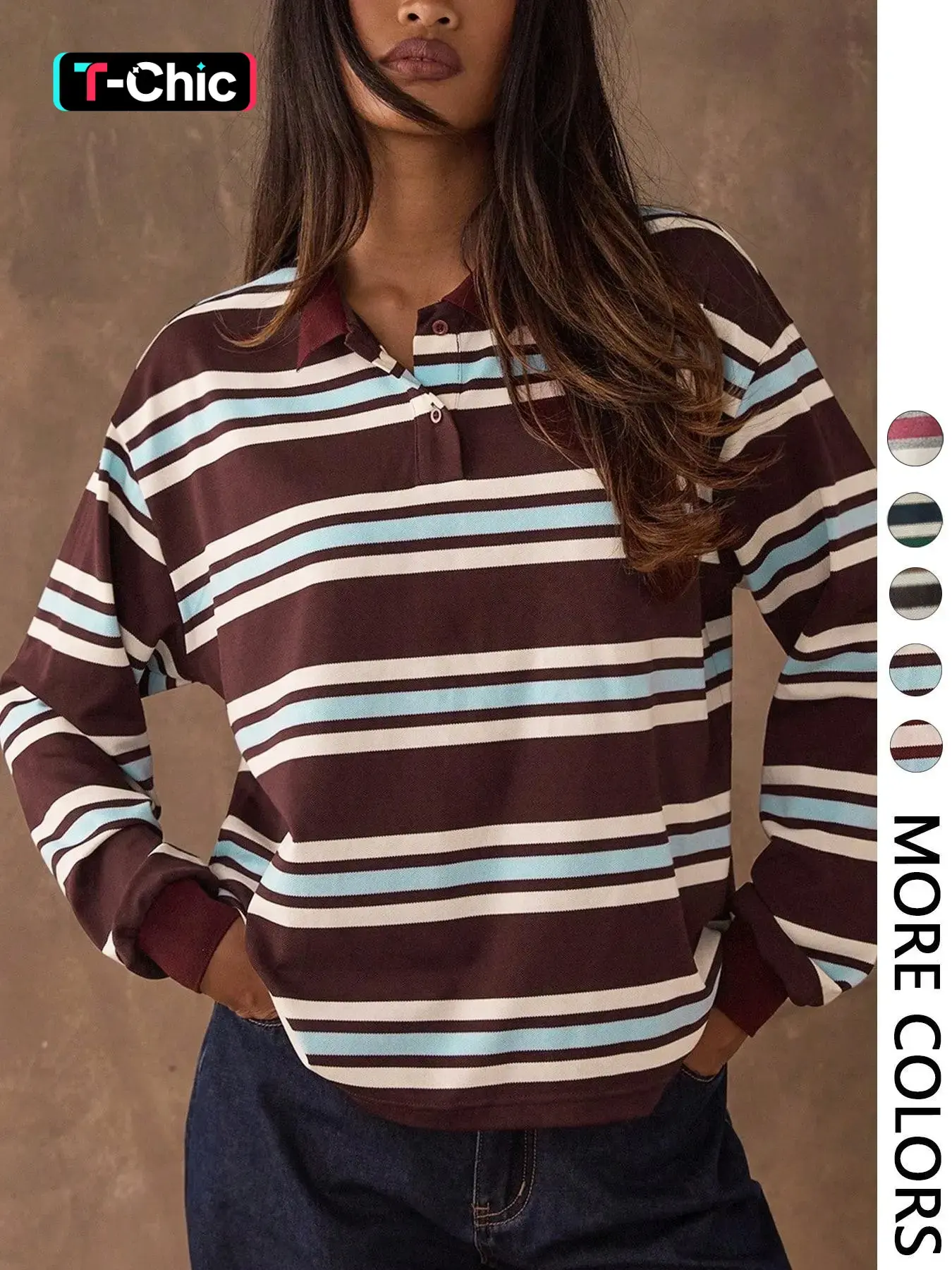 Women's Casual Colorblock Striped Long Sleeve T-Shirt, Casual Comfy Striped, Casual Trendy Tee, Casual Stylish Tee, Fall Winter Fashion, Vintage Style, Fitted, Outdoors Wear, All Seasons, Womenswear, Tops, Clothes
