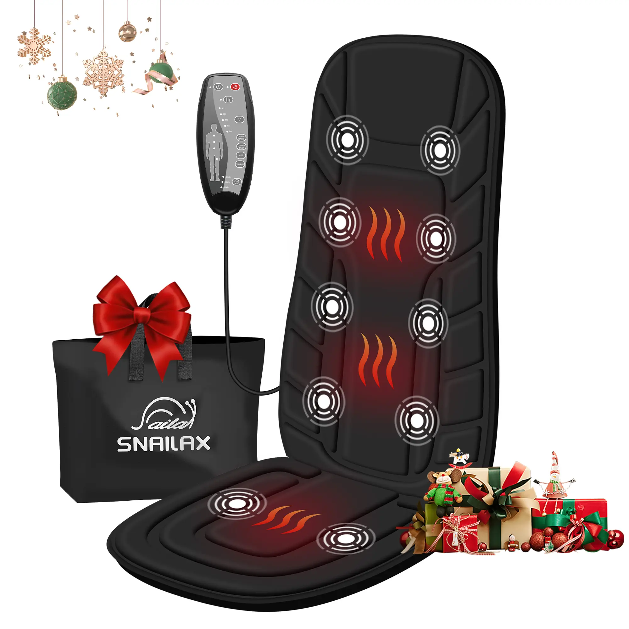 Snailax New Heated Vibration Seat Cushion with Foam - Portable Back Massager Pad for Office Chair, 10 Motors, 5 Modes, 3 Intensities, 2 Heat Levels for Muscle Relaxation, Father’s Day Gift for Adults, Self-Care Bag Accessory