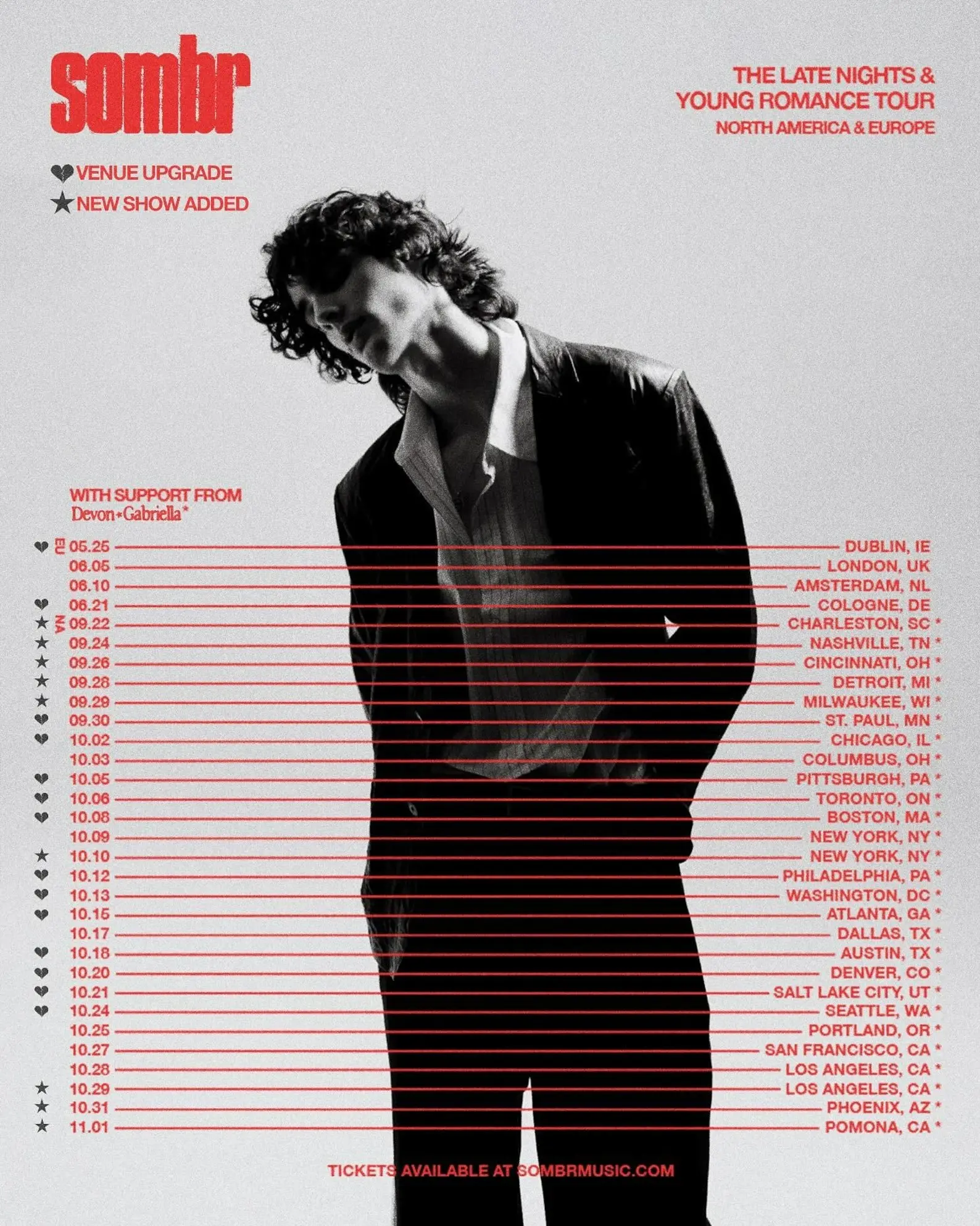 Sombr The Late Nights And Young Romance Tour Dates 2025 North America Poster