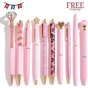 10 Pcs ballpoint pens for journaling,Metal Crystal Diamond pink Pen