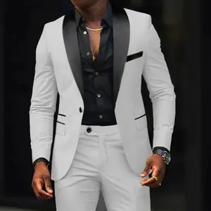 Casual 2 Piece Men Wedding Suits Solid Slim Fit Shawl Lapel Blazer Pant Designs Party Prom Suits Best Man Business