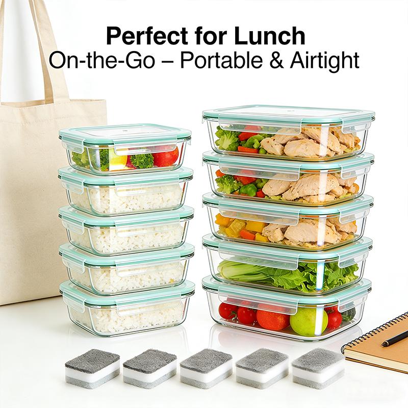 4-8-10 Pack Glass Meal Prep Containers - Oven to Fridge Safe, BPA Free & Leakproof Square Lunch Boxes, Stackable, Dishwasher Safe with 4 Bowls 4 Lids