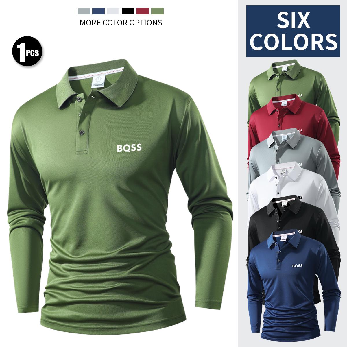 Men's long-sleeved POLO shirt, high-end fabric comfortable and versatile regular version button-up fashion top men's clothing, printed lapel golf shirt, tennis training business leisure outdoor sports jumper