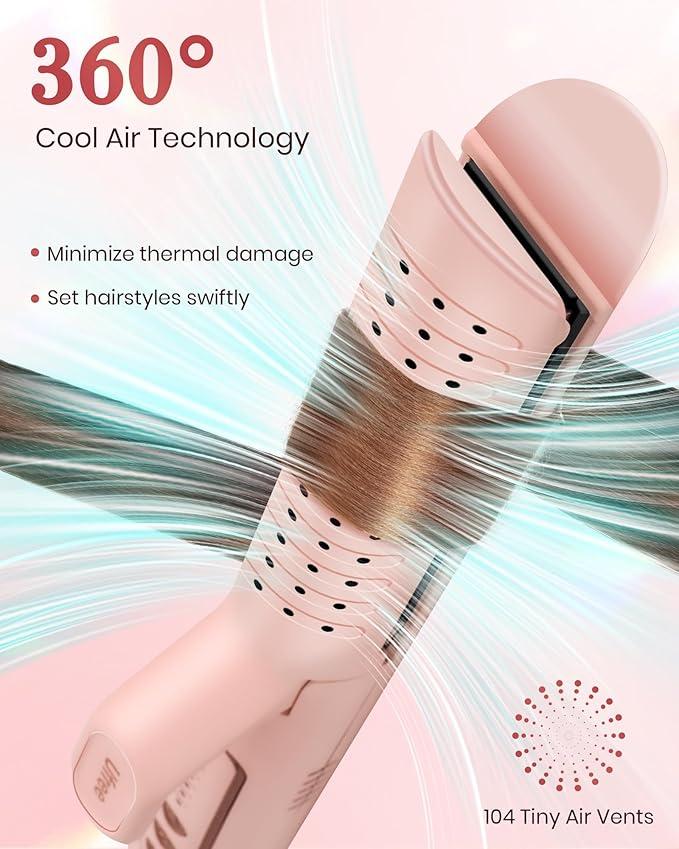 360°Airflow Styler, 1 1/2 inch Curling Wand & Hair Straightener 2 in 1 with Ionic Cool Air to Lock in Style, Titanium Flat Iron Curler in One with Dual Voltage