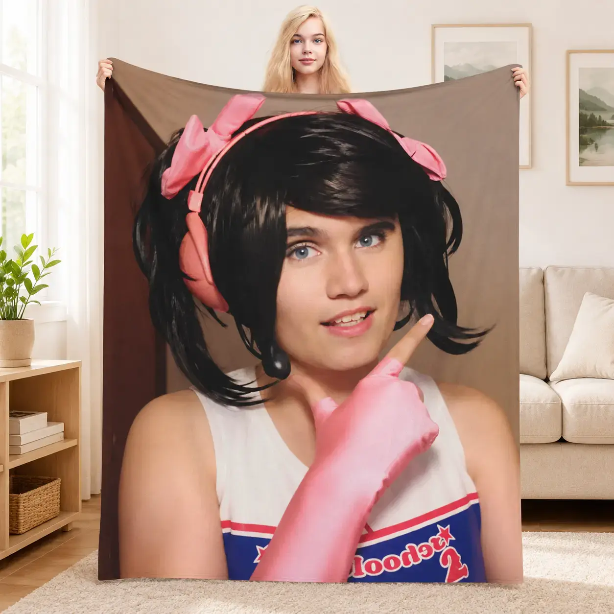 Charlie Kirk Bishoujo Anime Girl Meme Flannel Throw Blanket, Viral Political Cosplay Portrait for Meme Rooms and Dorm Lounges, Soft Sofa Accent & Birthday Holiday Gift for Teens Adults and Internet Meme Collectors