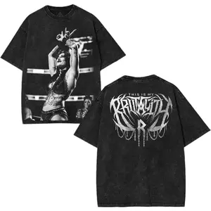 Rhea Ripley WWE4U Oversized Cotton Graphic Tee – Vintage Wrestling Graphic T-Shirts for Streetwear Fans Menswear