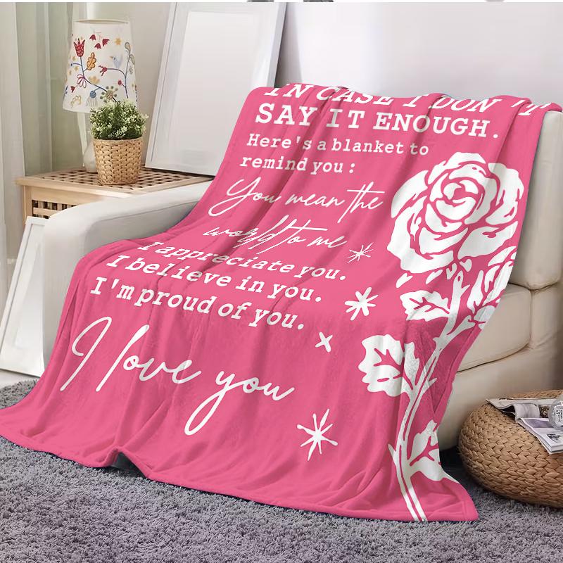 Countdown Sale! Gifts for Her, Anniversary Birthday Gifts for Girlfriend, Wife, Romantic Pink Blanket，A warm nap blanket，Applicable throughout the four seasons，with Rose Print, I Love You Gifts for Her, Wedding, Valentines Day Gift, Soft Throw Blanket