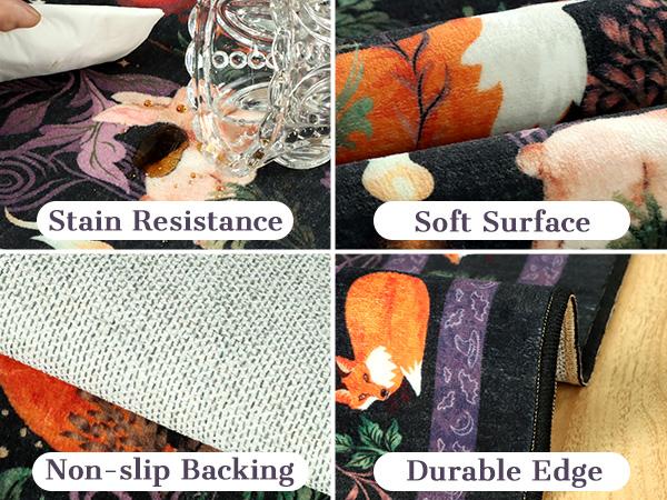 [Restock Up Sale]Geanup Fantasy Fox Animal Runner Rugs for Hallway, Non Slip Botanical Kitchen Rug, Soft Thin Jungle Fox Bedside Runners, Cute Mushroom Accent Floor Carpet for Bedroom Hall Bathroom Laundry