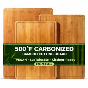 Vegan Bamboo Cutting Board Set 3 Pack Eco-Friendly Plastic-Free Kitchen Prep Boards Kitchen-Ready Carbonized Bamboo