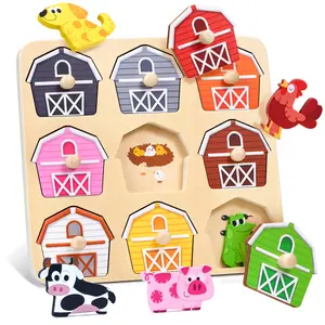 JoyCat Wooden Puzzles for Toddlers, Montessori Toys for Boys Girls Birthday Easter Gifts, Animal Match Farm Peg Puzzles, Preschool Learning Toys for Kids