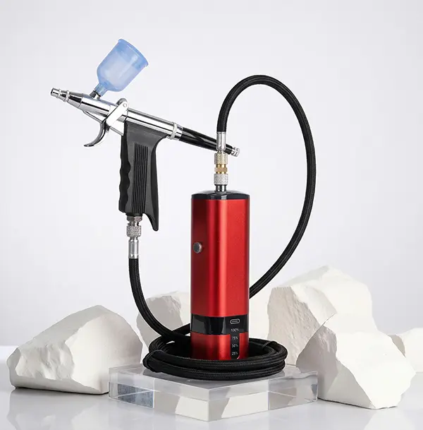 Cord or Cordless Airbrush Kit with Compressor with both airbrush pen and compressor holder protection, Rechargeable Type-C Pistol Trigger Spray Gun Set with Hose & Accessories for Model Painting, Crafts, DIY Projects and Small Touch-Up Work