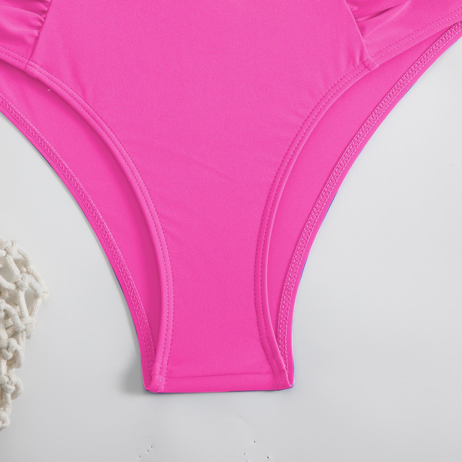 Hilor Women's Two-Piece Bikini Set with Plain Contrast Binding O-Ring Deco Ruch Swim Top & High-Cut Swim Bottoms for Summer Beach Outings