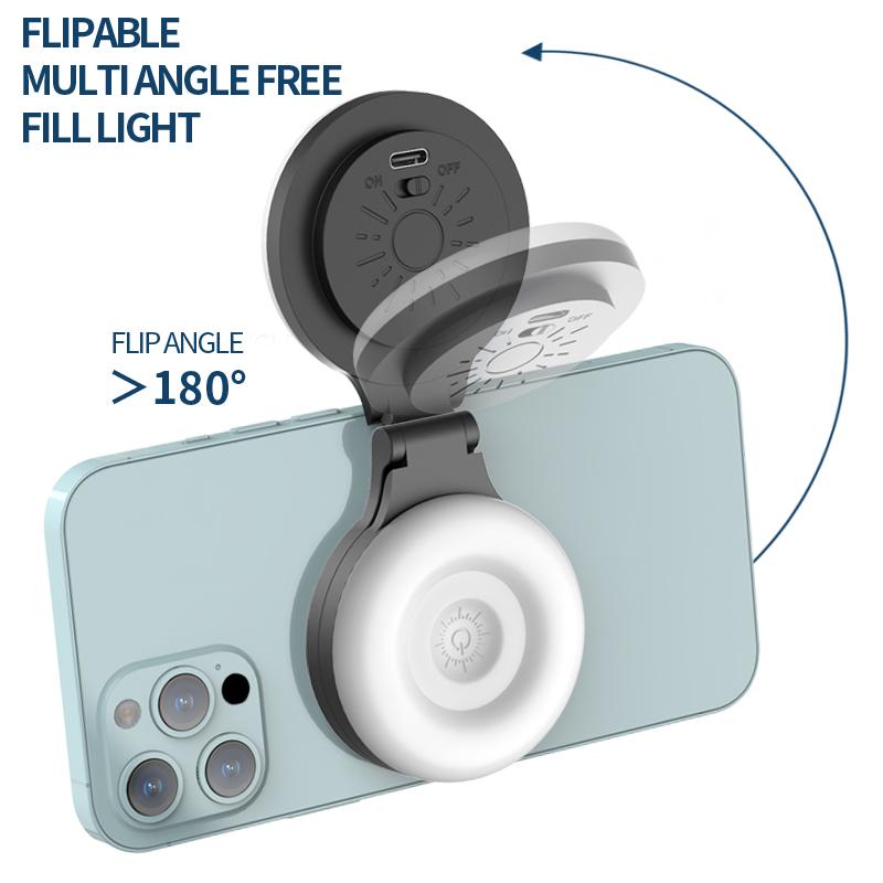 Magnetic Selfie Light for Phones, Portable Rechargeable LED Ring Light, 180° Flippable Phone Fill Light for Selfies, Makeup, Live Streaming, Video Calls
